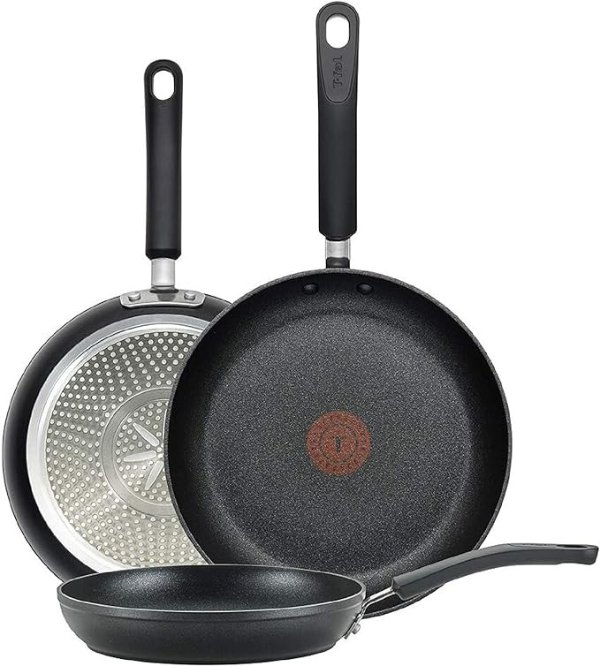 E938S3 Professional Total Nonstick Thermo-Spot Heat Indicator Fry Pan Cookware Set, 3-Piece, 8-Inch 10-Inch and 12-Inch, Black