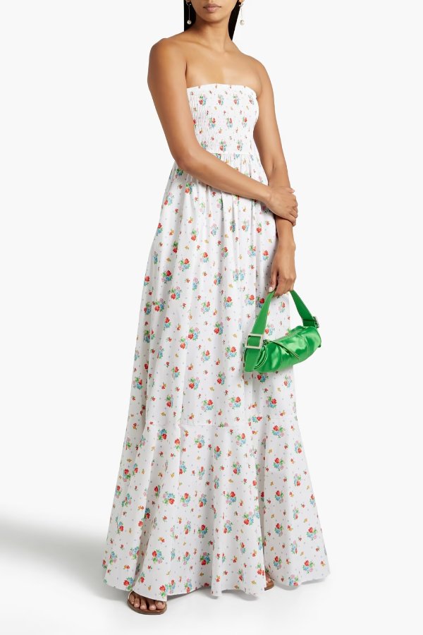 Haisley shirred floral-print cotton-blend poplin maxi dress