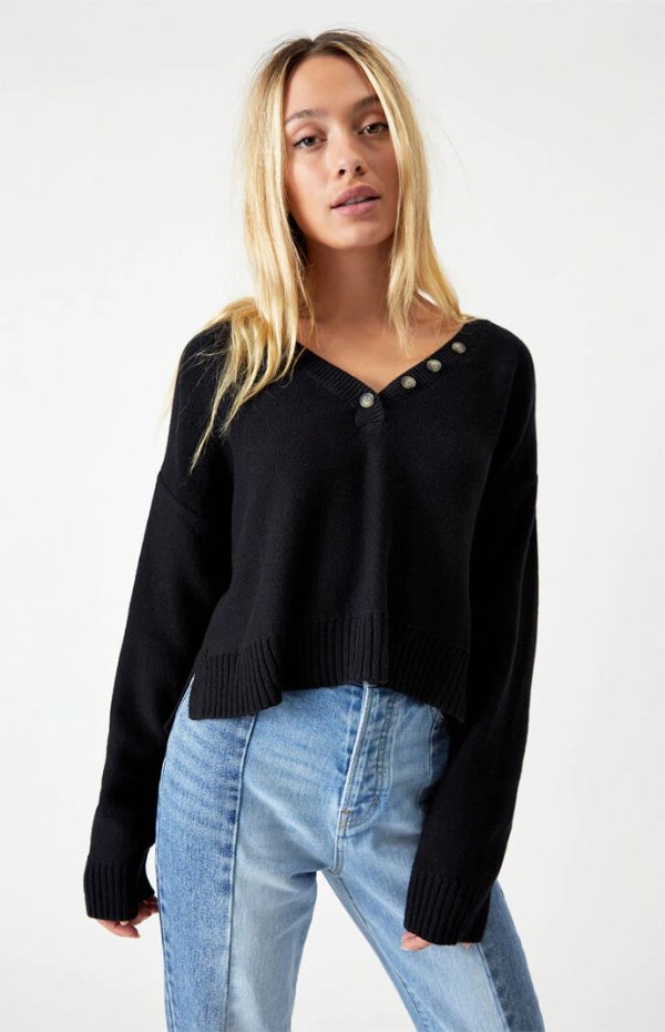 V Neck Button Up Sweater
