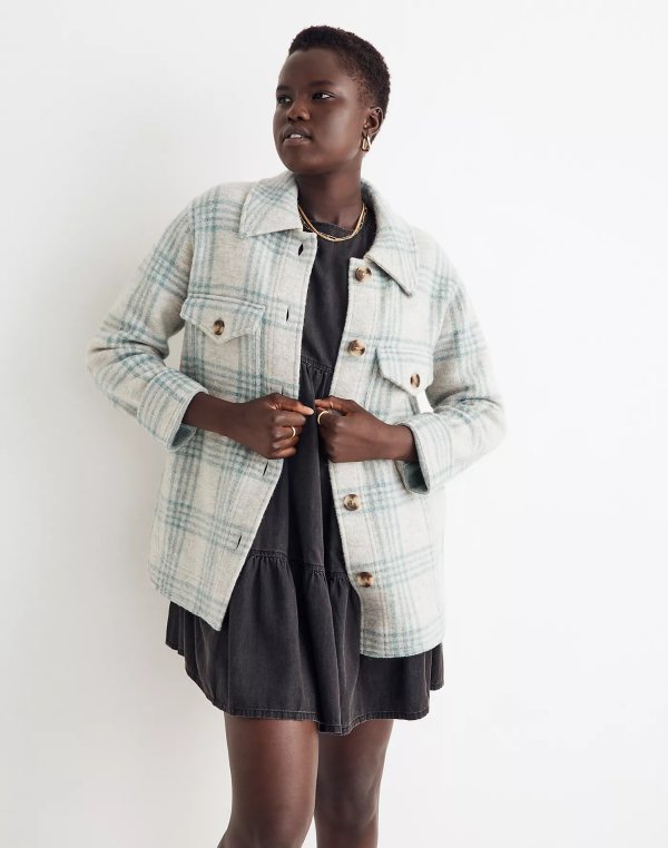 Boiled Wool Shirt-Jacket in Plaid