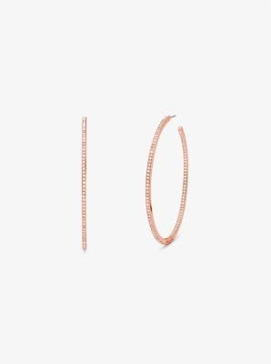 14K Rose Gold-Plated Brass Pave Hoop Earrings