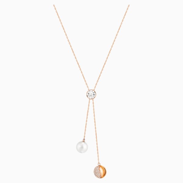 Forward Y Necklace, White, Rose-gold tone plated by SWAROVSKI