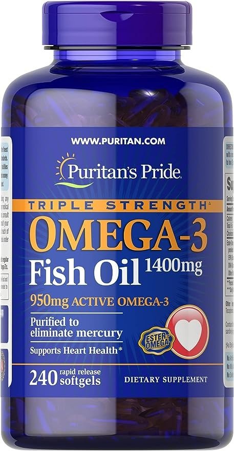 Puritan's Pride 普丽普莱 三重强度Omega-3鱼油1360毫克（950毫克活性Omega-3）软胶囊，240粒