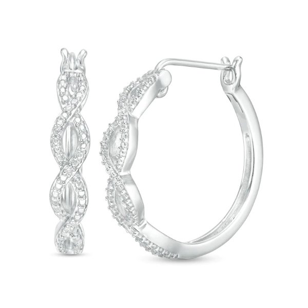 Diamond Accent Loose Braid Hoop Earrings in Sterling Silver|Zales