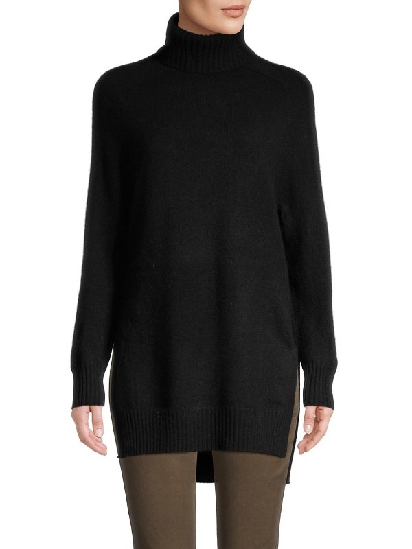 Saddle-Shoulder Turtleneck Cashmere Sweater