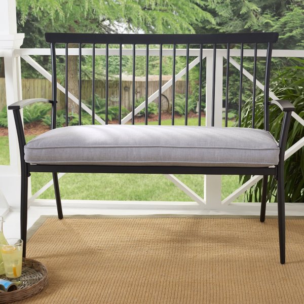 Shaker Patio Bench with Gray Cushion