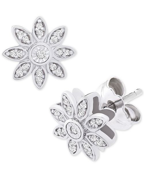 Diamond Flower Stud Earrings (1/10 ct. t.w.) in Sterling Silver
