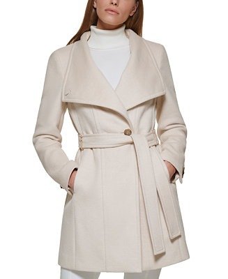 Women's Petite Asymmetrical Belted Wrap Coat, Created for Macy's