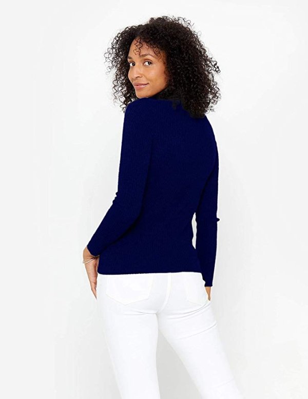 Ribbed Turtleneck Sweater 100% Pure Cashmere Long Sleeve Pullover for Women