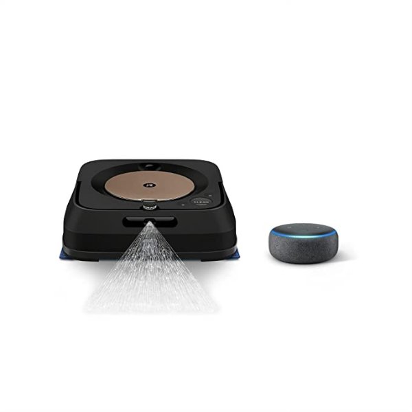 Braava jet m6 (6012) Ultimate Robot Mop with Alexa Echo Dot (3rd Gen) - Wi-Fi Connected, Precision Jet Spray, Smart Mapping, Compatible with Alexa, Ideal for Multiple Rooms