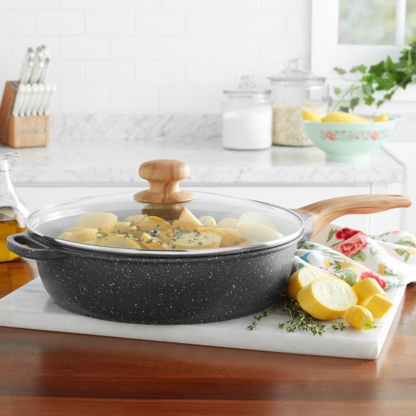 The Pioneer Woman Prairie Signature Cast Aluminum 8 Fry Pan, Charcoal  Speckle 