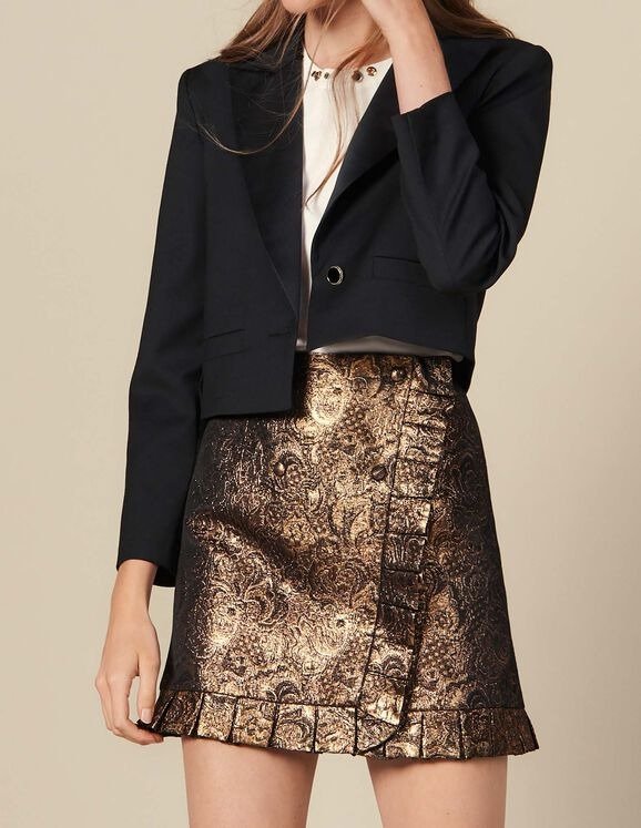 Wrapover effect brocade skirt