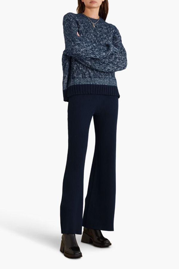 Melange cable-knit wool-blend sweater