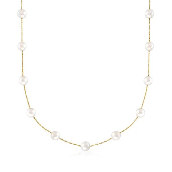 6-6.5mm Cultured Pearl Station Necklace in 14kt Yellow Gold | Ross-Simons