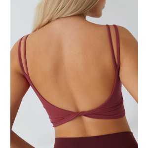 Women’s Double Straps Backless Twisted Cropped Yoga Tank Top - HALARA