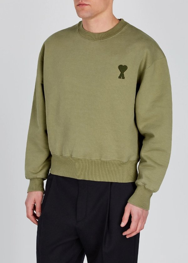 Olive cotton-jersey sweatshirt