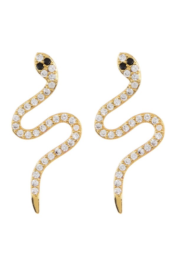 14K Gold Plated Sterling Silver Swarovski Crystal Snake Stud Earrings