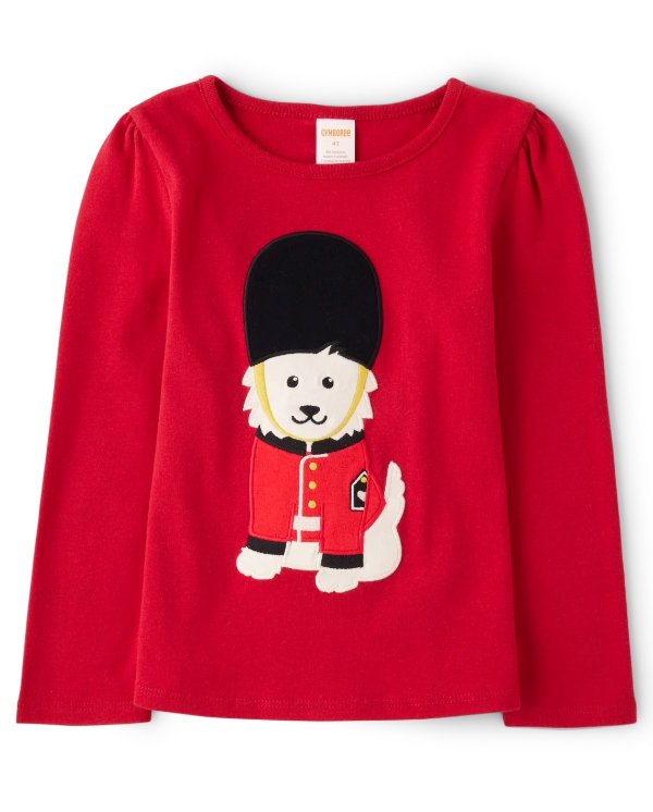 Girls Long Sleeve Embroidered Dog Top - London Calling | Gymboree - CLASSICRED