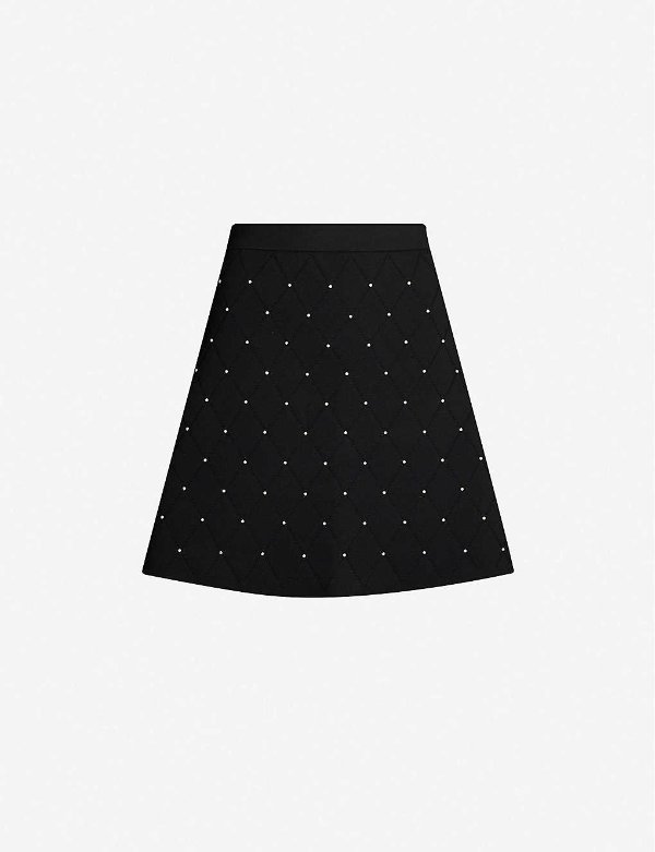 Pearl-embellished stretch-knit mini skirt