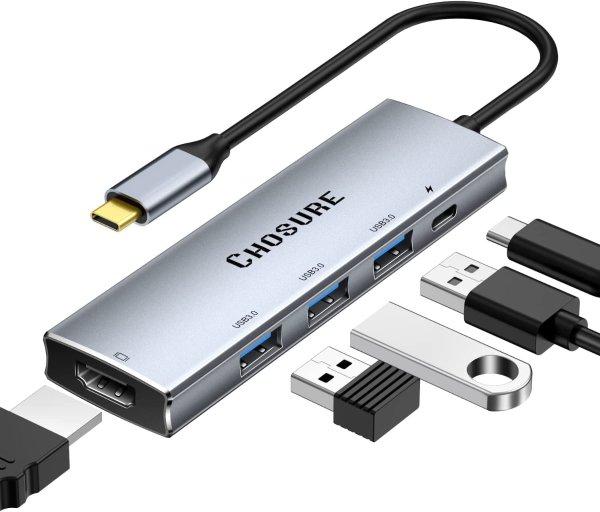 Chosure 5 in 1 USB-C Splitter Thunderbolt 3 Hub to 4K HDMI Adapter for MacBook