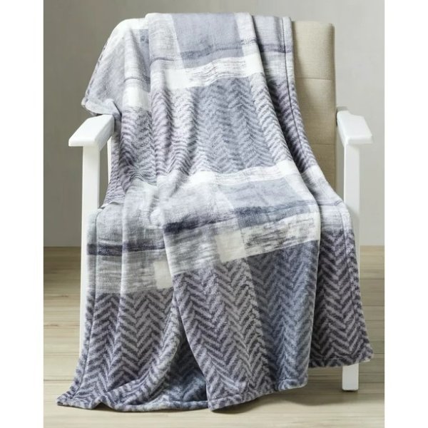 Oversized Velvet Plush Throw-Blanket, 50" X 72", Gray Plaid