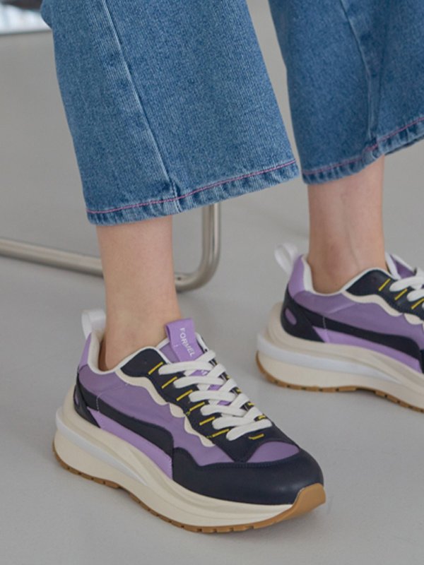 Curve Line Purple Combi Sneakers (4cm)_Gray