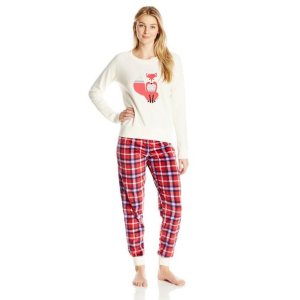 Tommy Hilfiger Women's Vintage Applique Sweatshirt Mink Fleece Slim Pajama Pant