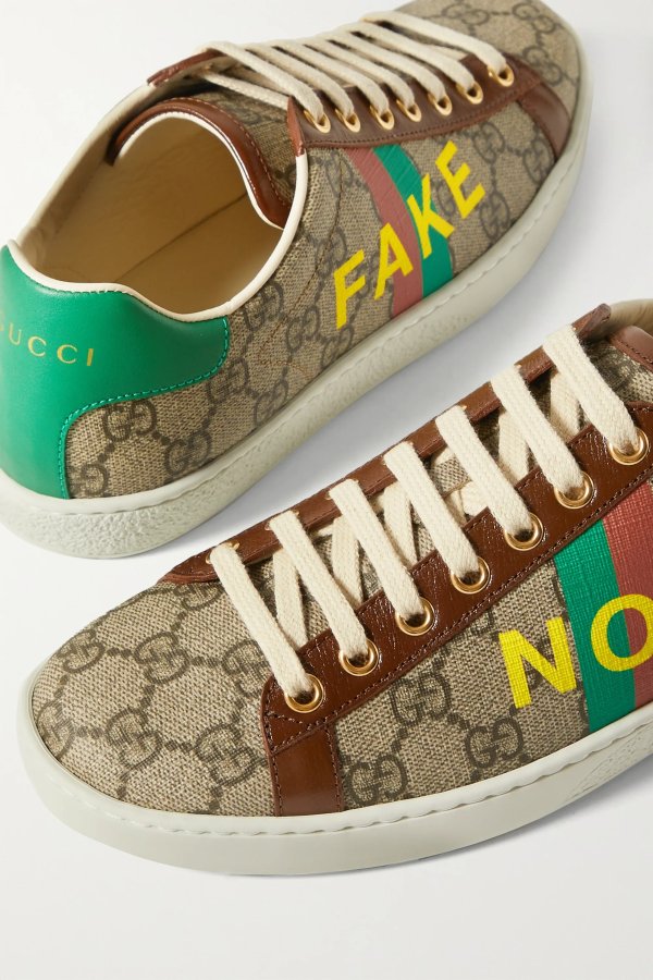New Ace leather-trimmed printed coated-canvas sneakers