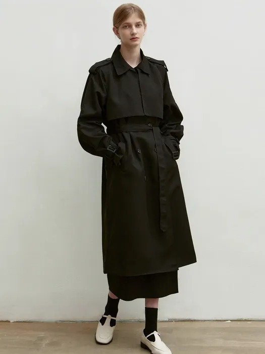 Oversized Double Trench Coat (Black)
