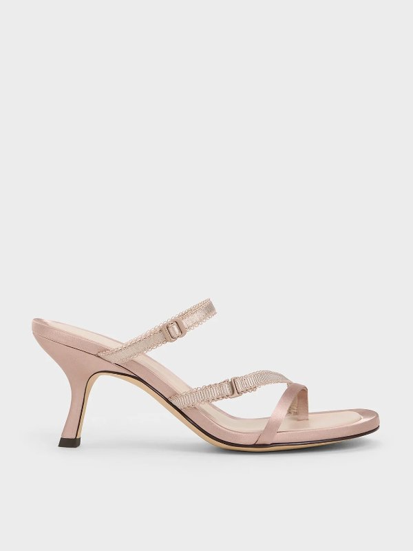 Satin Strappy-Lace Thong Sandals - Nude