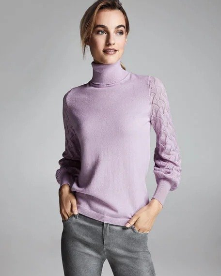 Blouson-Sleeve Turtleneck Cashmere Sweater
