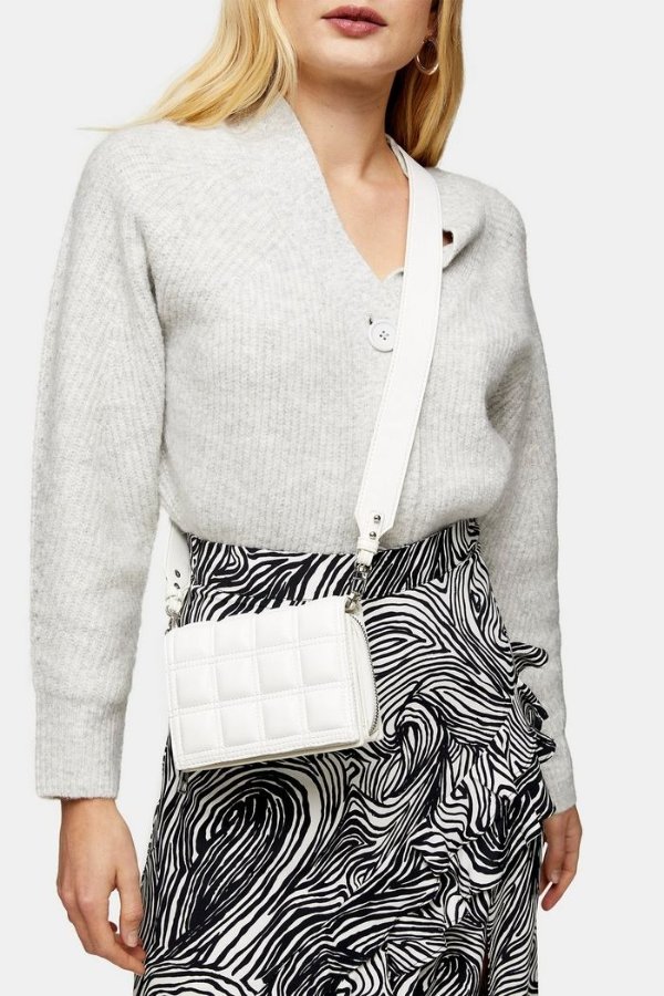 White Webbed Square Quilted Mini Bag 