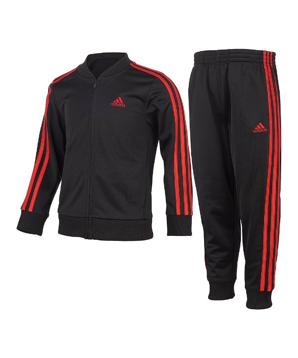 Black & Red Tricot Logo Zip-Up Jacket & Track Pants - Toddler