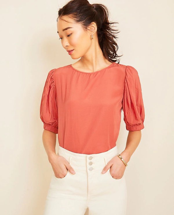 Tie Back Puff Sleeve Top | Ann Taylor