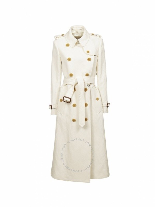 Ladies Burberry Double Breasted Trench Rainwear Off White Canvas Xlong Coat
