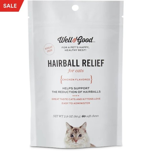 Well & Good Hairball Relief Soft Chew Cat Supplement, 60 CT | Petco