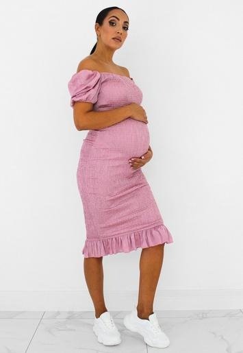 - Pink Shirred Maternity Mini Dress