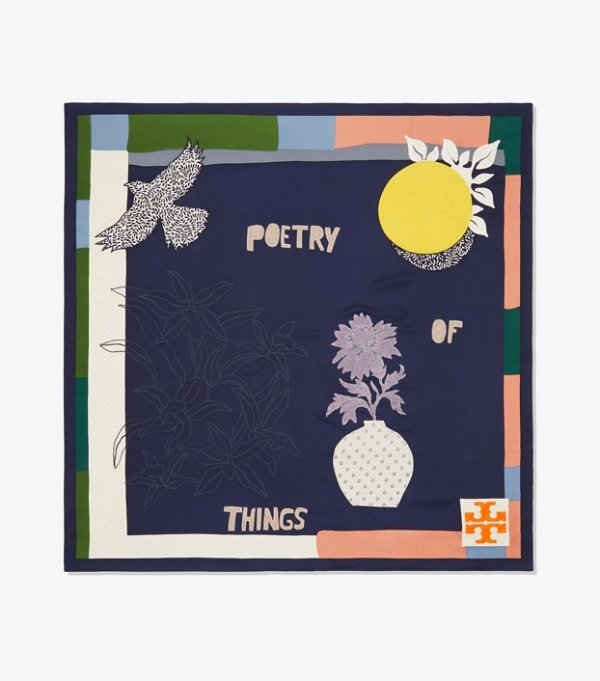 POETRY OF THINGS EMBROIDERED SLK SQUARE SCARF