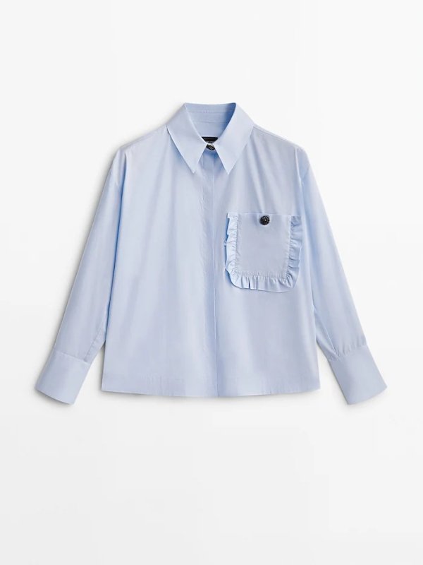 Poplin shirt with ruffled pocket - Studio - Massimo Dutti