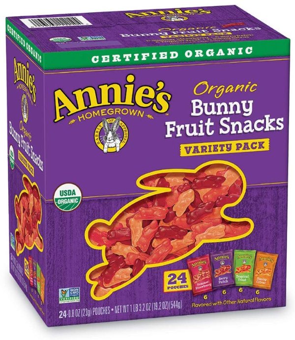 Annie's Organic Bunny Fruit Snacks, Variety Pack, 24 Pouches, 0.8 oz Each - Packaging May Vary