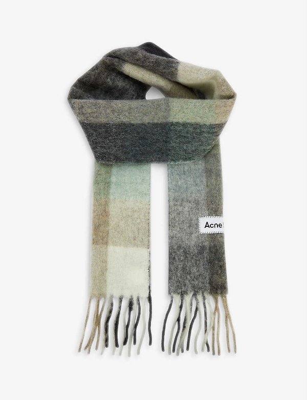 Vally checked wool-blend scarf