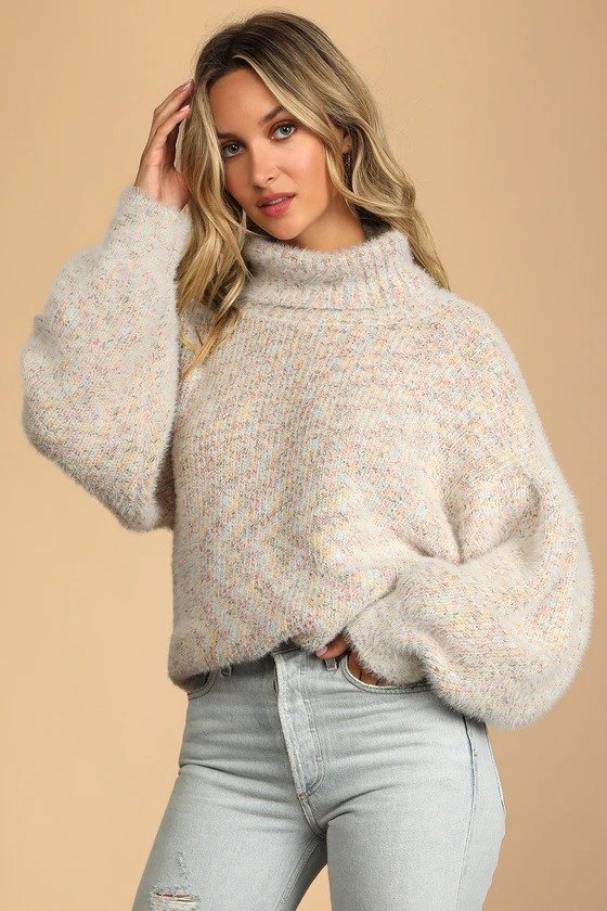 Get Creative Cream Multi Oversized Turtleneck Sweater