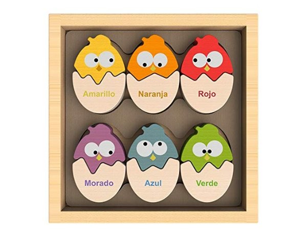 Color 'N Eggs Matching Puzzle, Make Learning Fun and Help Spark Your Child's Imagination, Bilingual Wooden Colors Puzzle (For Kids 2 and Up)
