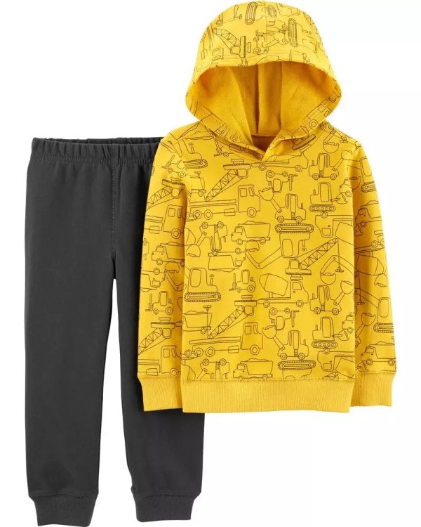 2-Piece Construction Pullover Hoodie & Jogger Set