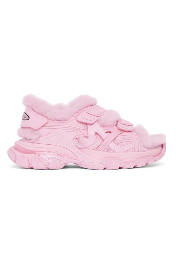 Pink Faux-Fur Track Sandals