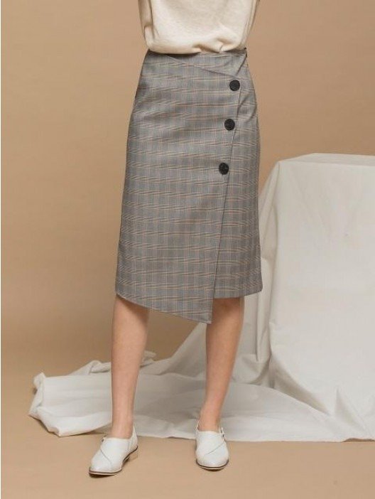 Opening Check Wrap Skirt