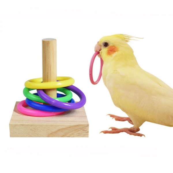 3.58US $ 30% OFF|Bird Training Toys Set Wooden Block Puzzle Toys For Parrots Colorful Plastic Rings Intelligence Training Chew Toy Bird Supplies| | - AliExpress