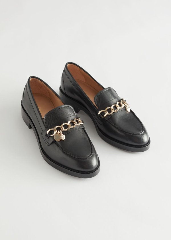 Chain Embellished Leather Loafers