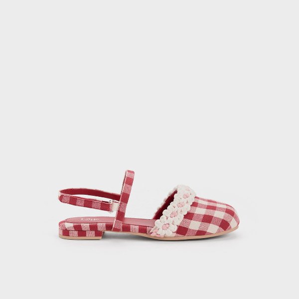 Red Girls' Floral Crochet Checkered Slingback Flats | CHARLES & KEITH