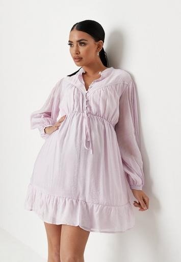 - Pink Sheer Ruched Maternity Mini Dress